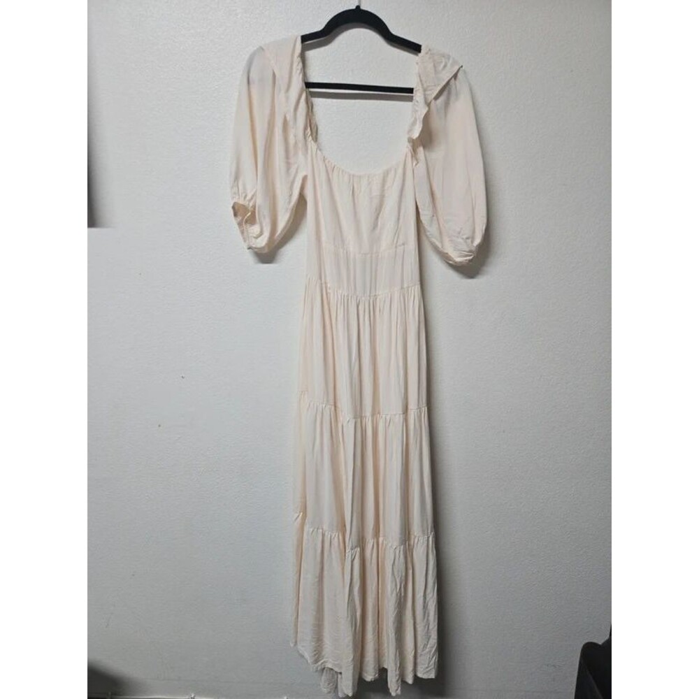 Fanin Los Angeles Cream Off Shoulder Tiered Cottagecore 100% Rayon Maxi Dress S
